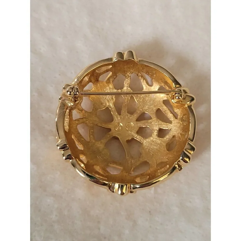 Signed Swarovski Dome Shape Gold Tone brooch pin